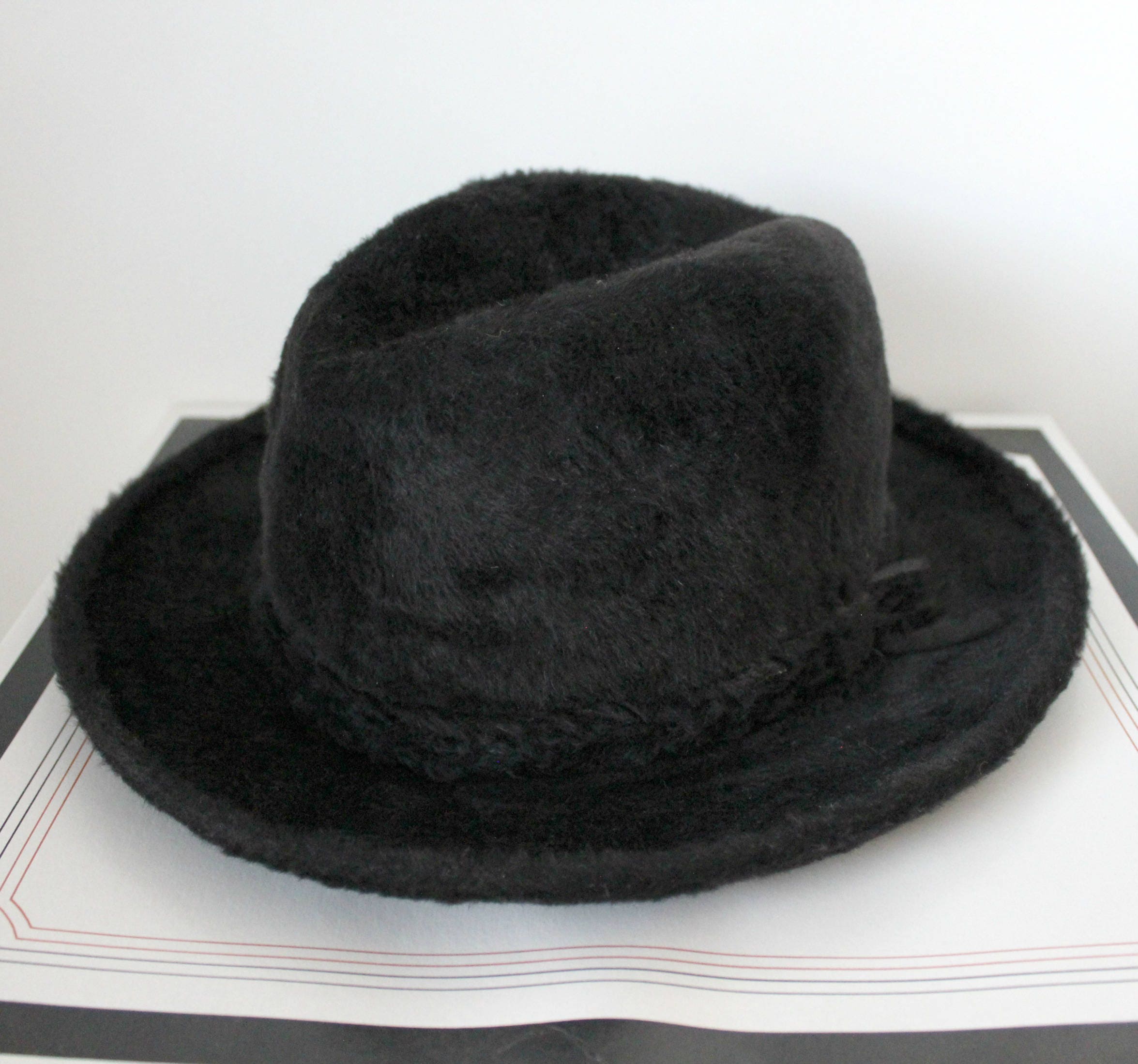 Vintage Stetson Imperial Hat, Black Fur Fedora, Mens 57 7 1/8 in Box
