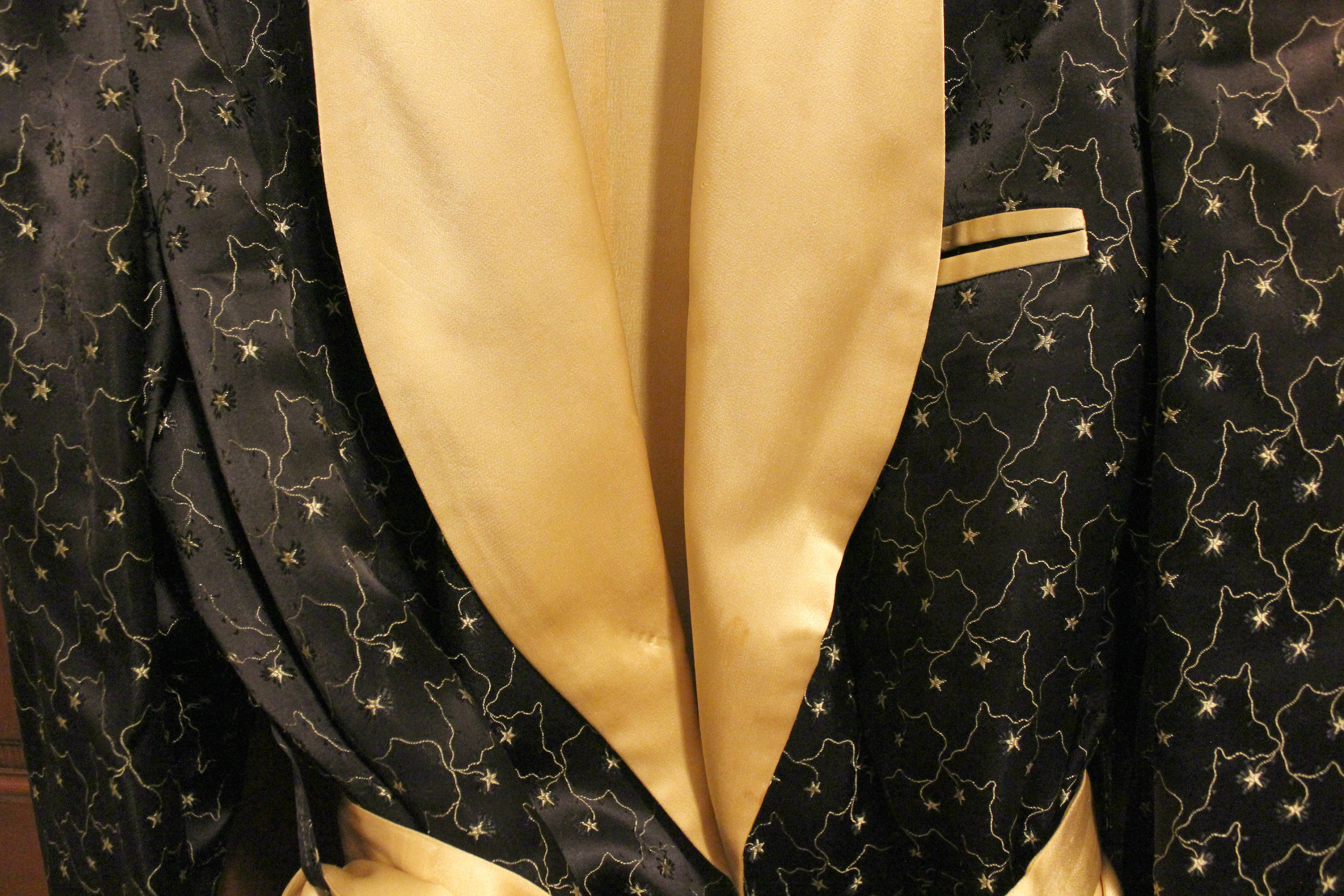 Vintage Mens Smoking Robe by State O Maine, 1960s Atomic Black Gold