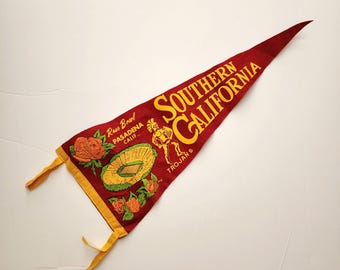 Vintage Rose Bowl Pasadena Trojans Southern California Pennant Banner