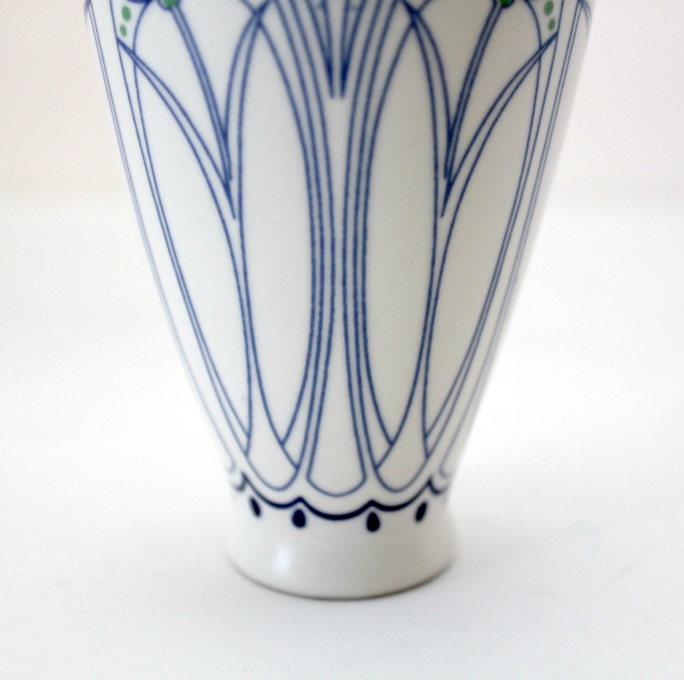 Royal Goedewaagen Amata Small Urn Vase Two Handles Blue White Art Nouveau