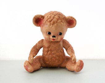 Sun Rubber Sunny Teddy Bear Squeaker Jointed Vintage 1950s