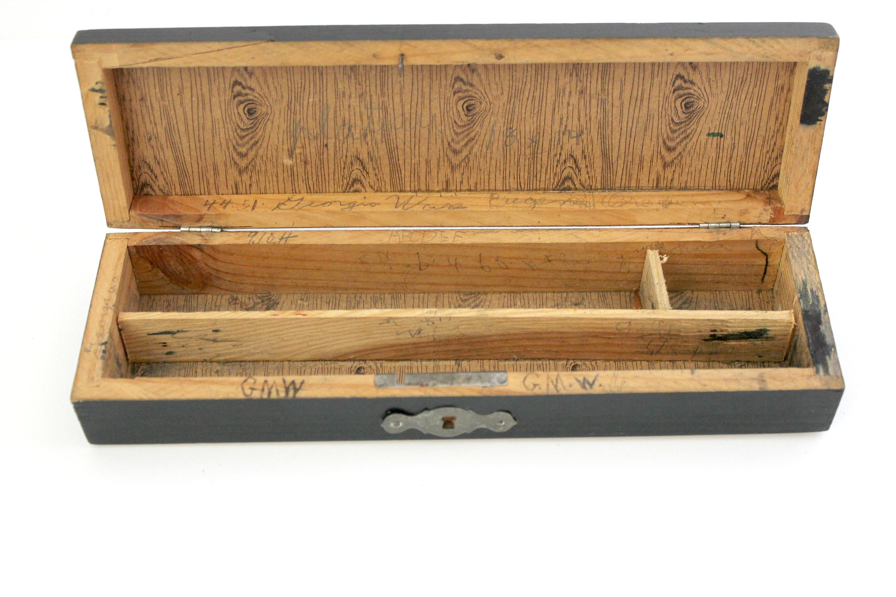 Antique Japanese Pencil Box, Wood Litho Scenic Lid Pencil Storage