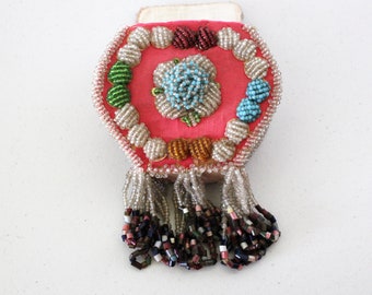 Vintage Iroquois Bead Work Box, Small Purse, with Beaded Fringe