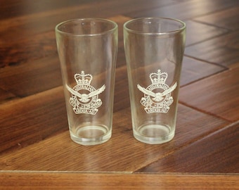 Pair Royal Australian Air Force Vintage Drinking Glasses, Logo, Clear, Tumblers, Beverage, 1950s