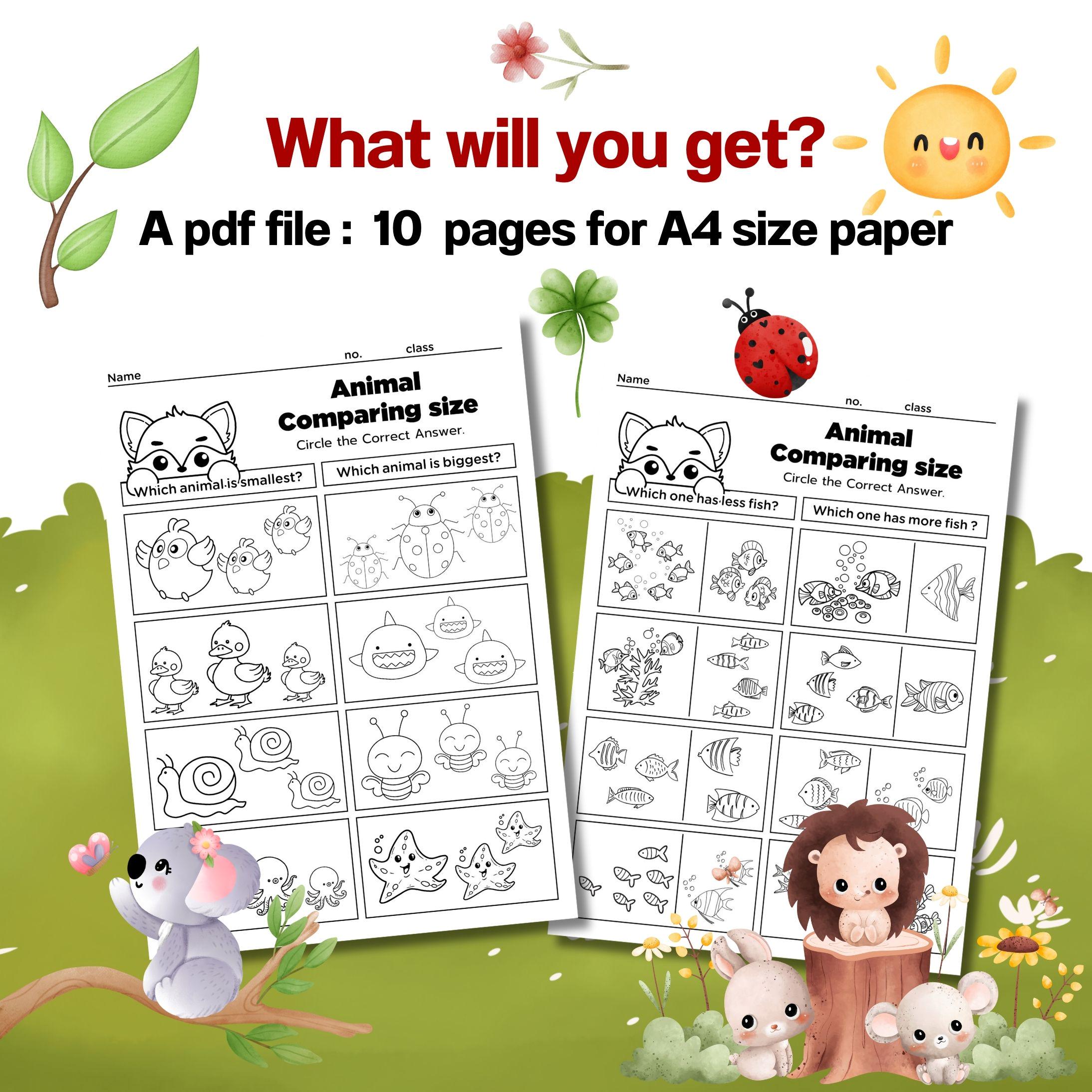 Animal Size Comparison Worksheet: Kindergarten Printable (PDF) - Etsy
