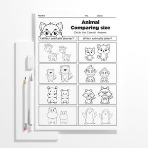 Comparing 2 Animals Activity Animal Size Comparison Worksheet: Kindergarten Printable (PDF) - Etsy