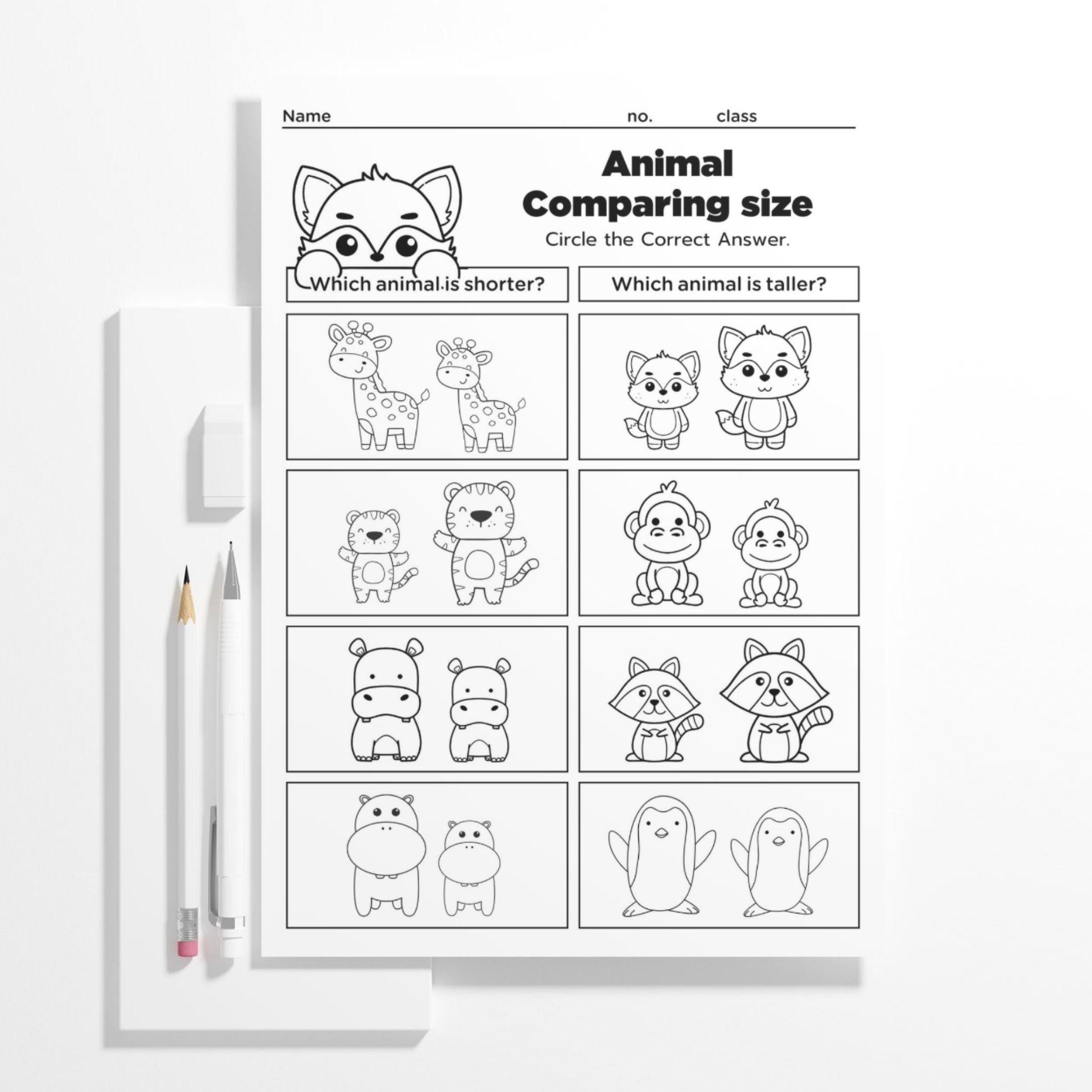 Animal Size Comparison Worksheet: Kindergarten Printable (PDF) - Etsy
