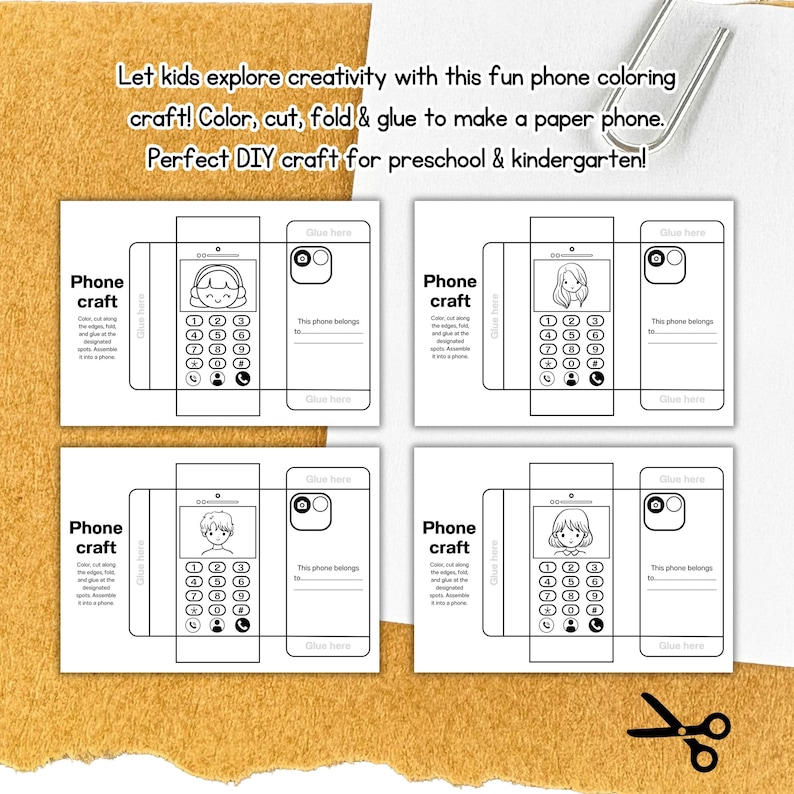 Phone Coloring Craft for Kids, Printable Crafts, Kids Crafts , DIY ...