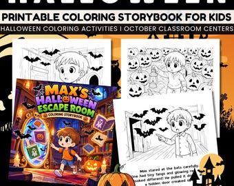 Halloween Escape Room Coloring Storybook: Spooky Puzzle Adventure,  October Classroom Activities