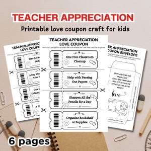 Coupons d'amour pour les enseignants, activités manuelles à colorier pour les enfants, livre de coupons, activité créative à faire soi-même, modèle de création manuelle, idée cadeau DIY