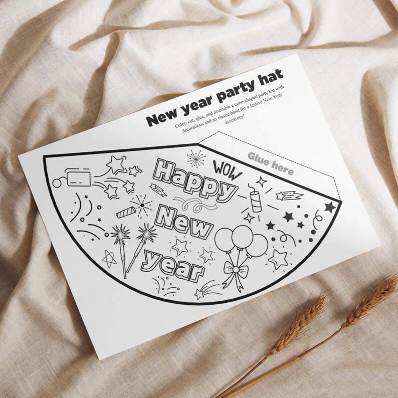 Printable New Years Hat Craft for Kids, New Years Coloring Pages, Kids Activity, DIY New Years ...