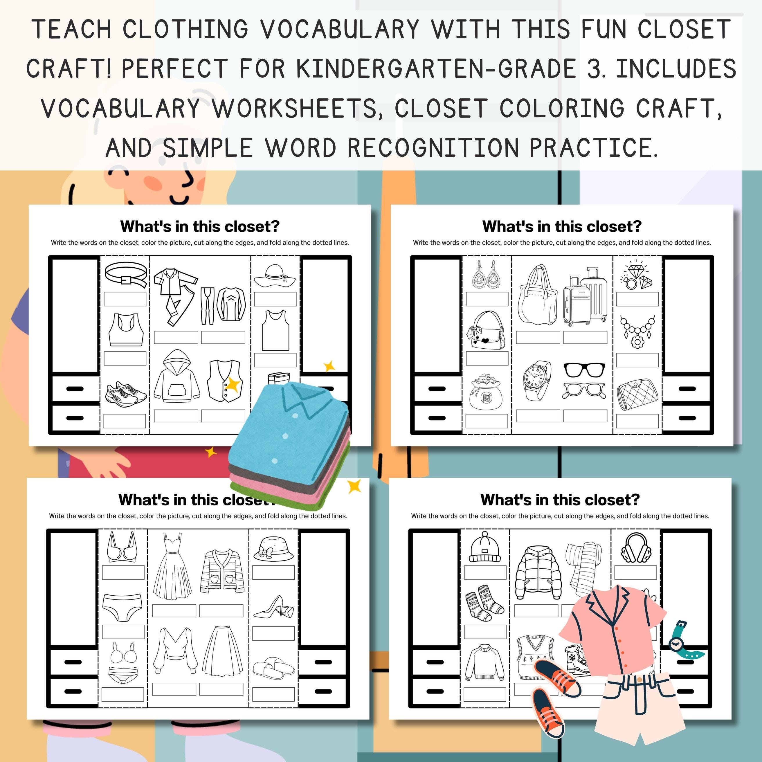 Clothing Vocabulary Craft: ESL Learning Activity (PDF Download) - Etsy