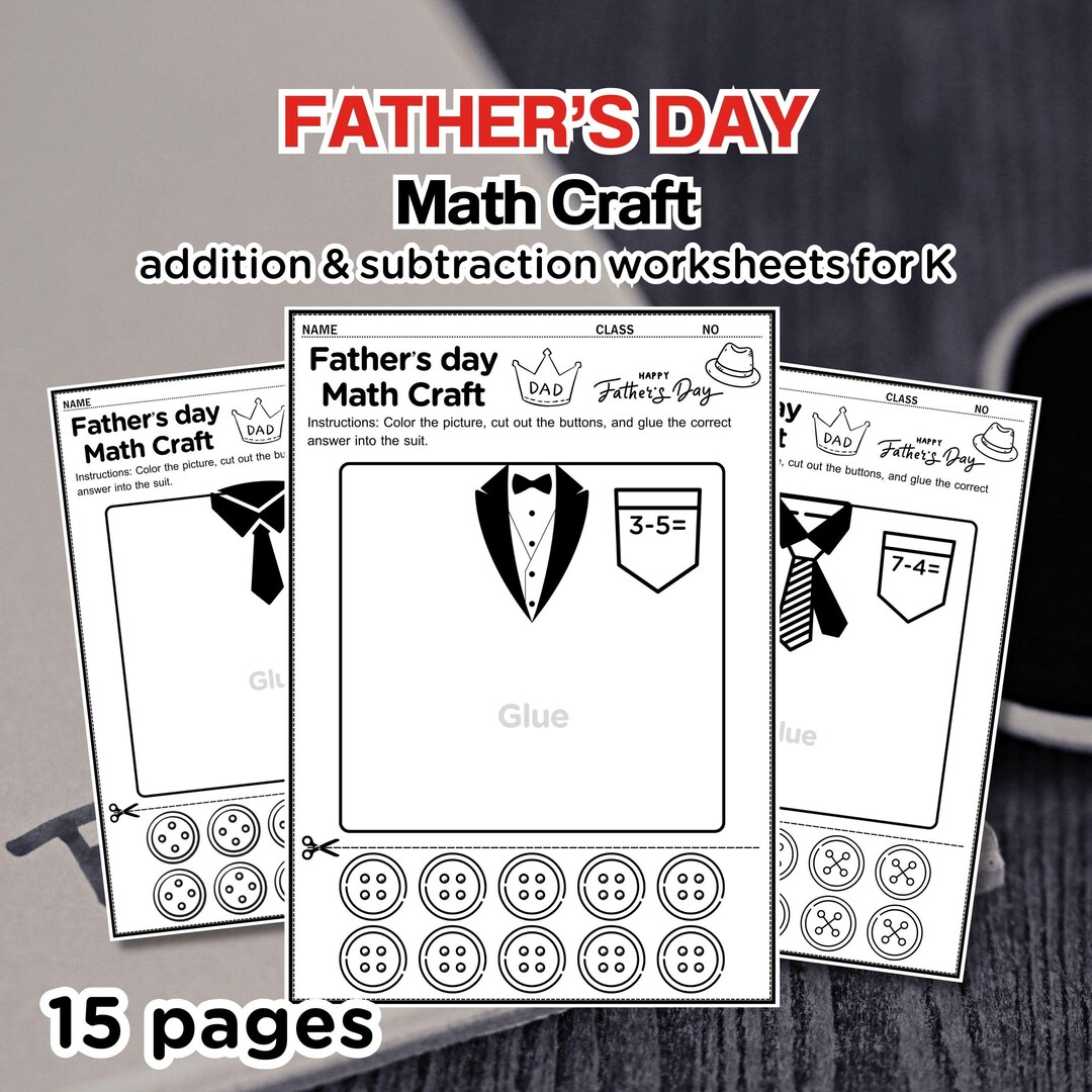 Father's Day Math Craft, Addition & Subtraction Worksheets for ...