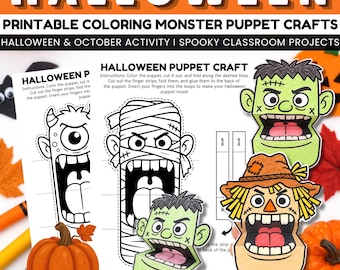 Halloween Monster Puppet Craft for Kids Grades K–3 | Spooky Long Mouth Cut & Fold Characters, Classroom Centers and Halloween Fun