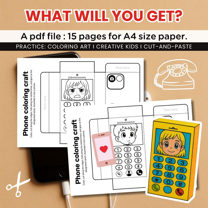 Phone Coloring Craft for Kids: DIY Paper Mobile (PDF Printable) - Etsy