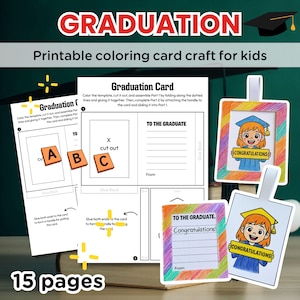 Abschlusskarte, Färbung Bastelvorlage für Kinder, Aktivität zum Jahresende, DIY-Glückwunschkarte, kreatives Schreiben, Kartenherstellung, Geschenk für Studenten