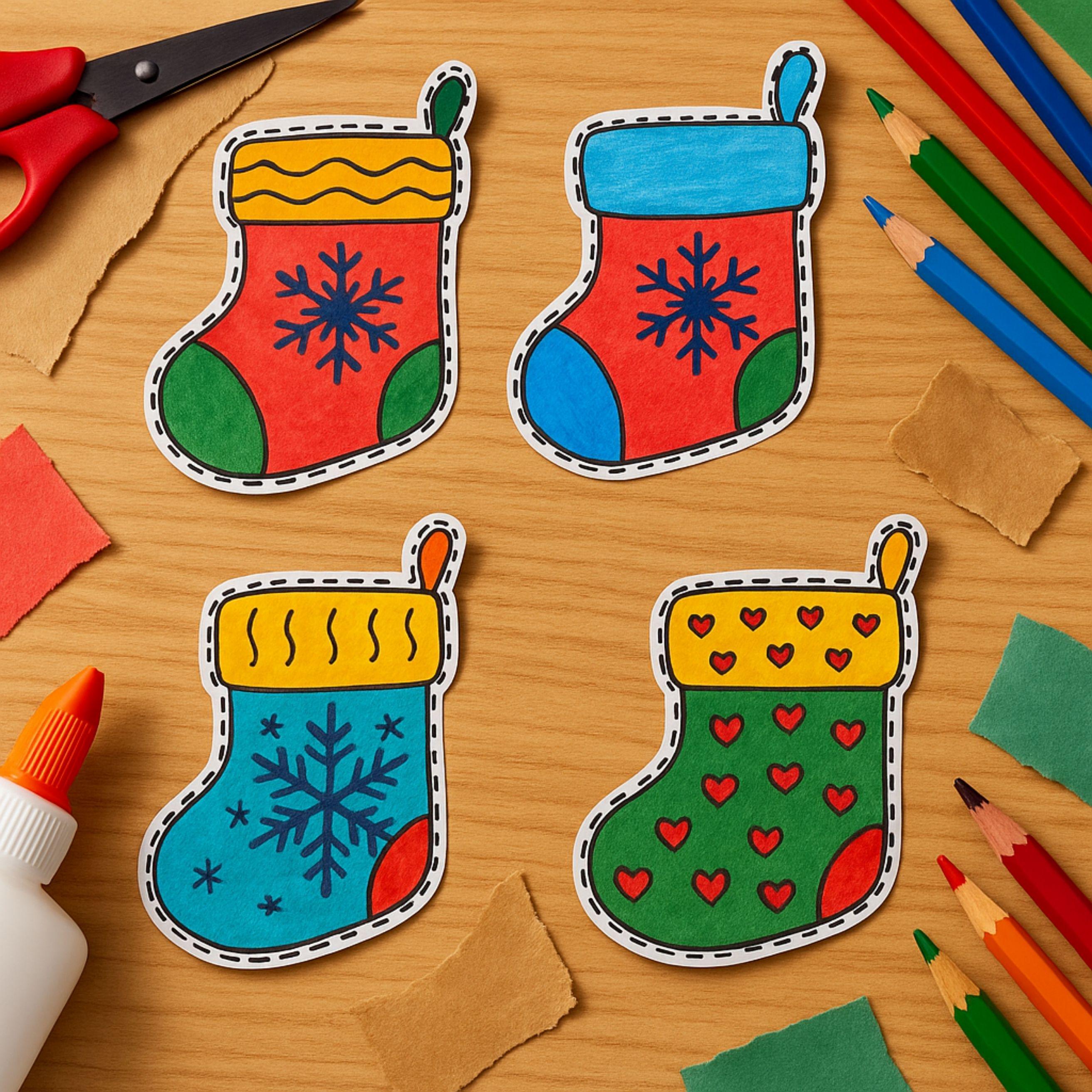 クリスマスストッキングの塗り絵テンプレート：教室での工作アクティビティ（PDF） - Etsy 日本, image size:2625x2625