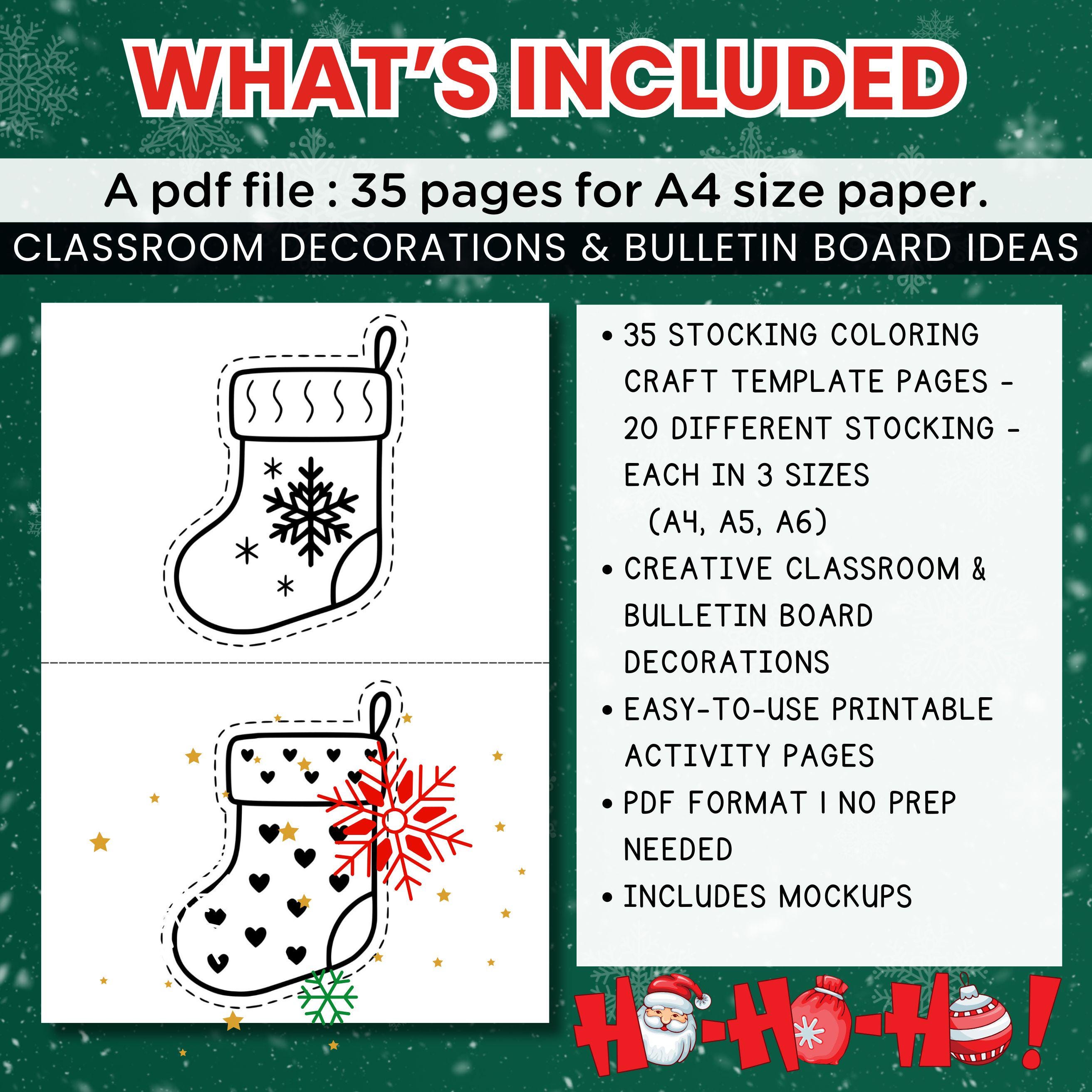 クリスマスストッキングの塗り絵テンプレート：教室での工作アクティビティ（PDF） - Etsy 日本, image size:2625x2625