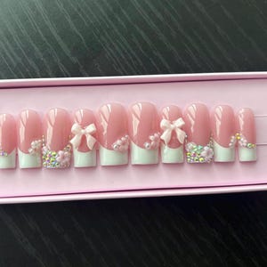 Handmade gel French tip press on nails || 3D Nail Designs || Reusable press on Nails
