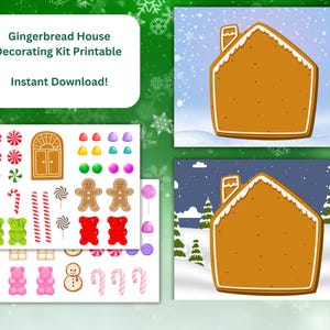 Gingerbread House Decoration Kit Printable, Christmas Gingerbread Activity Download, Christmas Kids Craft, Cut Glue Gingerbread Printable