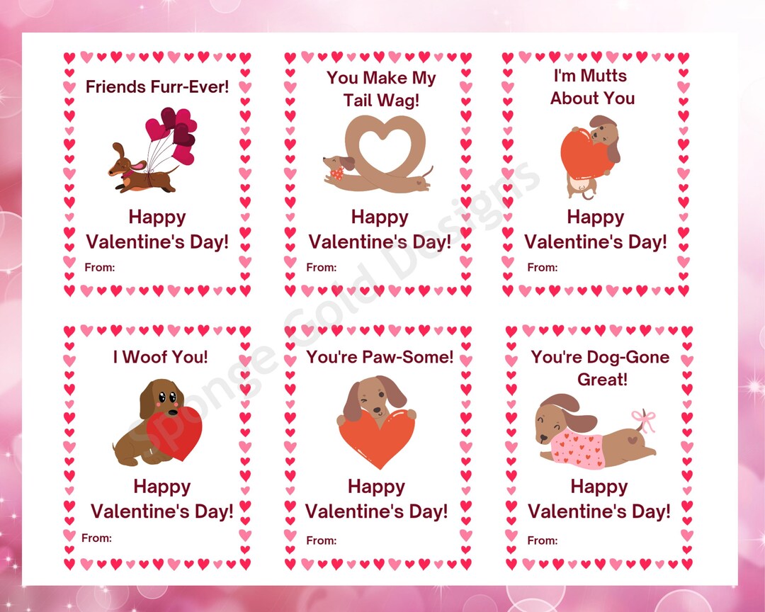 Printable Dachshund Valentines Cards, Dog Valentines Printables, Kids ...