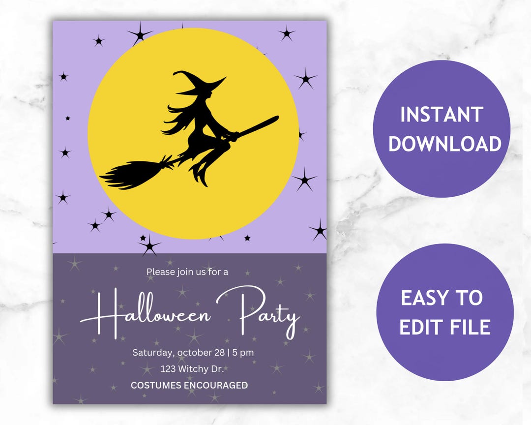 Witch Invite Editable Witch Birthday Party Invitation, Magical Witch Halloween Party ...
