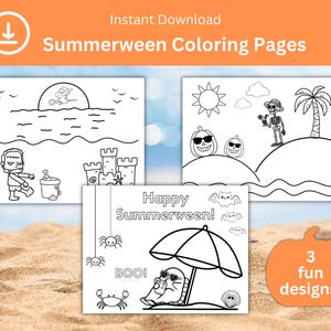 Summerween Coloring Page Printable, Halloween Summertime Coloring Pages, Summerween Party Activity for Kids, Halloween in July