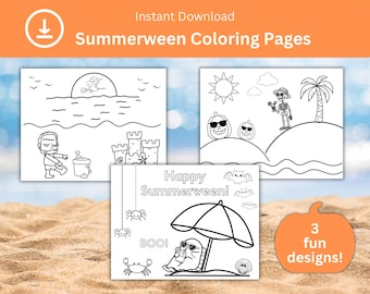 Summerween Coloring Pages: Spooky Halloween in July Activity (PDF Download)