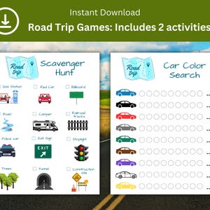 Caça ao tesouro para viagem de carro para imprimir: jogos de atividades para crianças com carros (download em PDF)