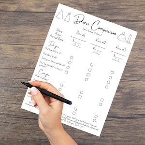 Guia de comparação de vestidos de noiva: Lista de verificação para vestidos de noiva (Download em PDF/PNG), Páginas de comparação