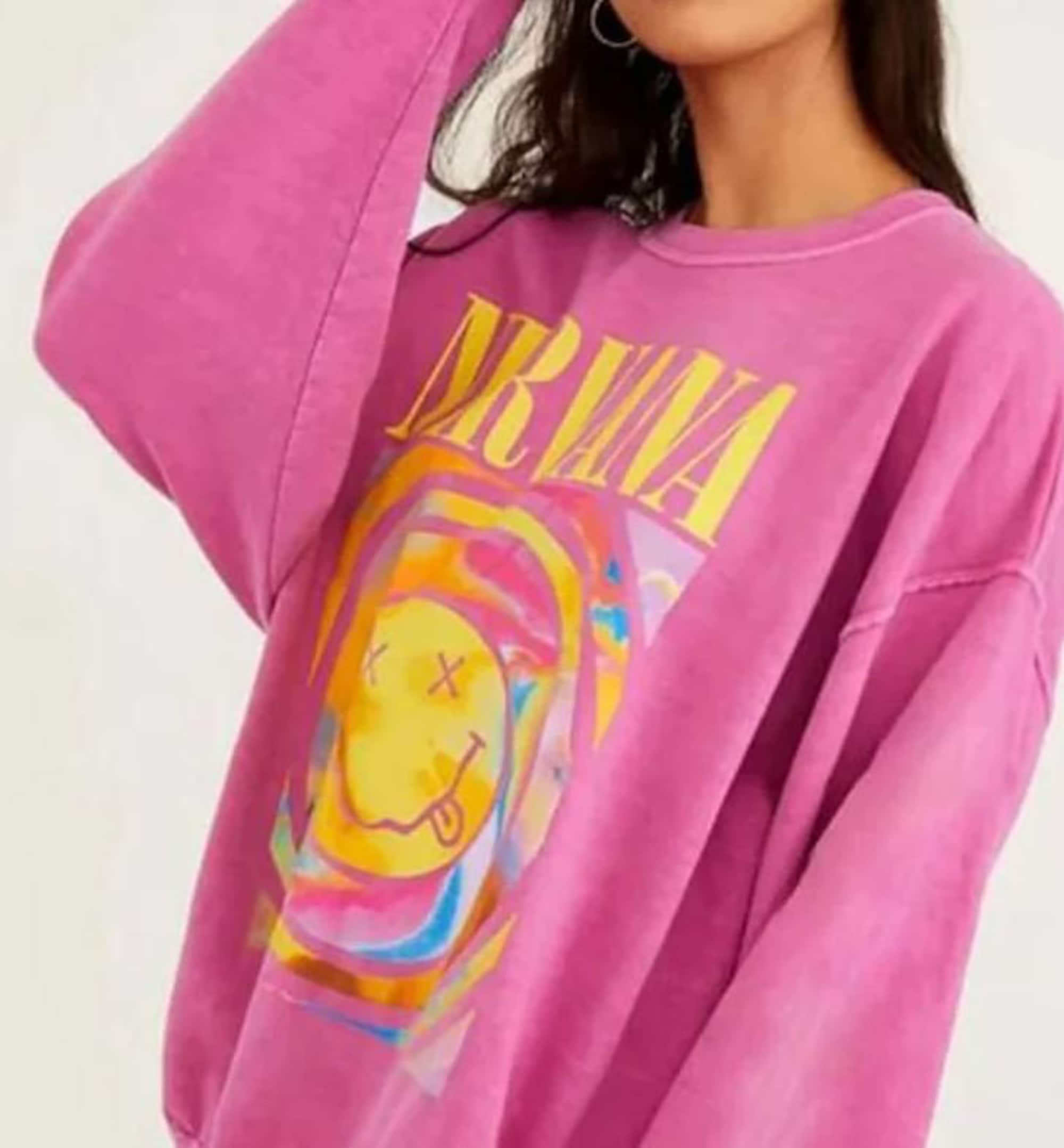 Discover Nirvana Smiley Face Oversized Sweatshirt, Heliconia Color