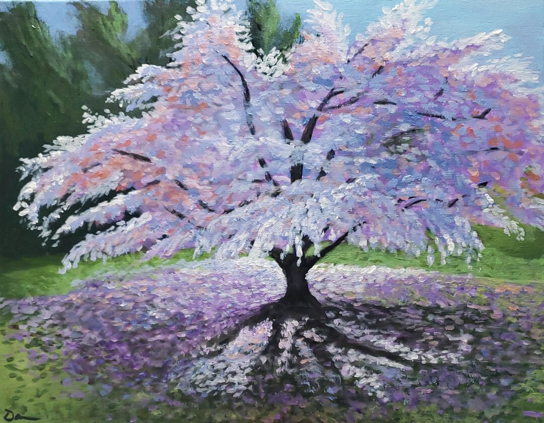 Cherry Blossom Tree in Full Bloom. Original Acrylic Painting on 16 X 20 ...