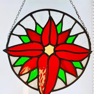 Großer Glas-Poinsettia-Sonnenfänger, festliche Farben, Weihnachtsschmuck