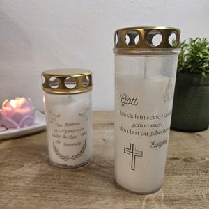Grabkerze mit Foto und Text – personalisiert oder Vorlage | Trauerkerze individuell bedruckt | Gedenkkerze für Beerdigung, Gedenktag, Allerh