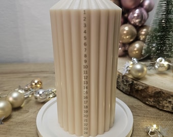 Modern Advent Calendar Candle XXL Rapeseed Wax | Grooved Pillar Candle with Numbers | Vegan Christmas Decoration | Sustainable Gift