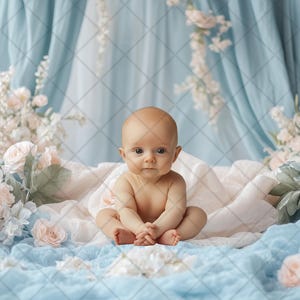 10 Shades of Pastel Blue Newborn Baby Digital Backdrop, Floral Newborn Baby Photo Background, Creative Composite Instant Download Photoshoot