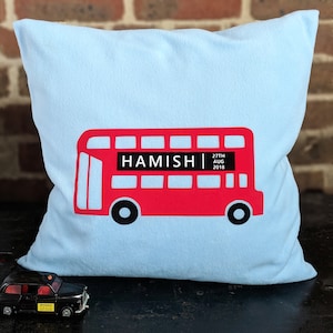 Personalised London Bus Fleece Cushion - Nursery Decor