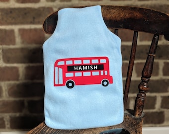 London Bus Personalised hot water bottle cover - London nursery - vehicle decor - london pillow - hottie cover - City bedroom