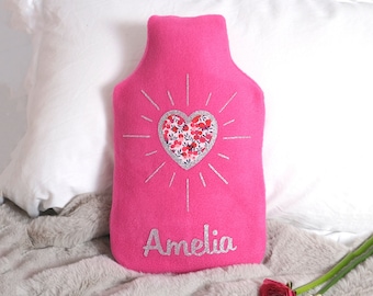 Liberty Sunburst Heart personalised hot water bottle cover