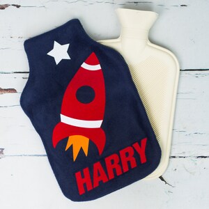 Space Rocket personalised hot water bottle cover personalized space boy's bedroom gift for space lover image 3
