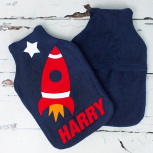 Space Rocket personalised hot water bottle cover personalized space boy's bedroom gift for space lover image 2