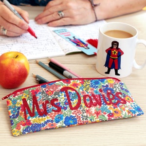 Name Pencil Case glitter pouch Liberty of London personalised zip pouch school supplies stationery red floral personalized image 6