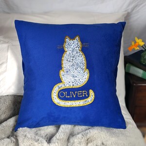 Liberty Cat Personalised Cushion - blue