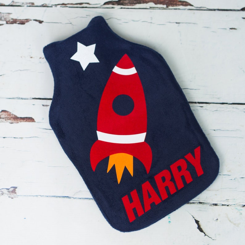 Space Rocket personalised hot water bottle cover personalized space boy's bedroom gift for space lover image 1