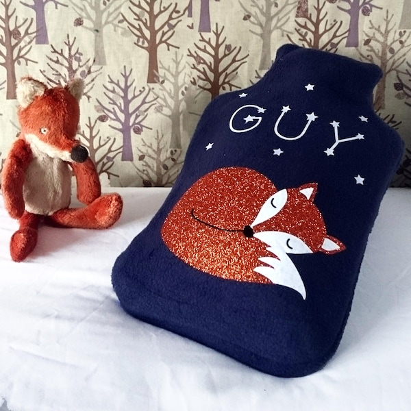 Funda personalizada para bolsa de agua caliente Fox Cub: estrellas que brillan en la oscuridad