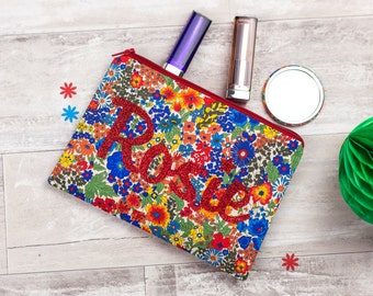 Personalised Liberty Floral Makeup Bag - Glitter Name Pouch