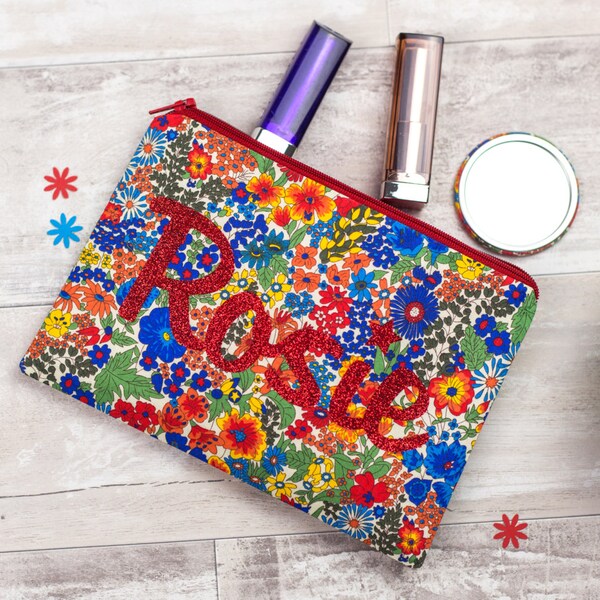 Name Make-Up Bag - Personalised Toiletries Bag - Liberty zip pouch - personalized makeup bag - washbag gift - glitter name make-up pouch