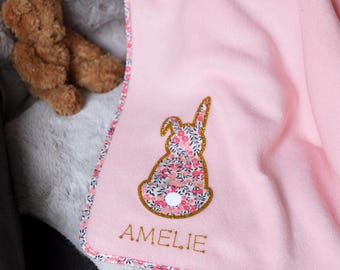 Liberty Rabbit Personalised Baby Blanket: Fleece Pram Blanket