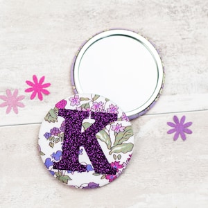 Initial Mirror - Liberty of London fabric - floral mirror - personalised gift -  mothers day gift - wedding favour - glitter letter mirror