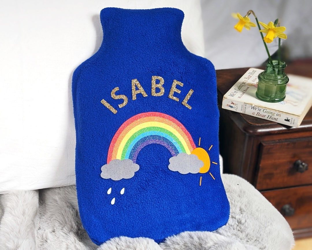 Rainbow Personalised Hot Water Bottle Cover Etsy